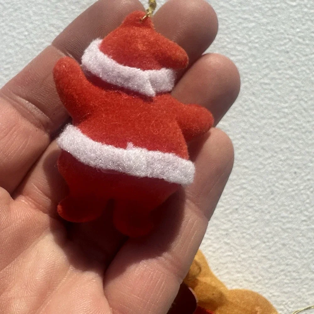 Vintage 1950s Flocked Santa And‎ Teddy Bear Christmas Ornaments Set Of 2 Japan